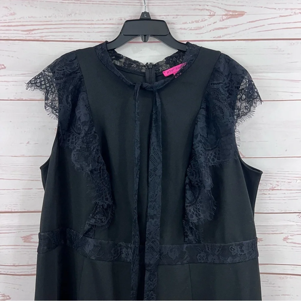 Betsey Johnson Black Lace Bow Tie Flutter Sleeve Wide Leg Sleeveless Jumpsuit